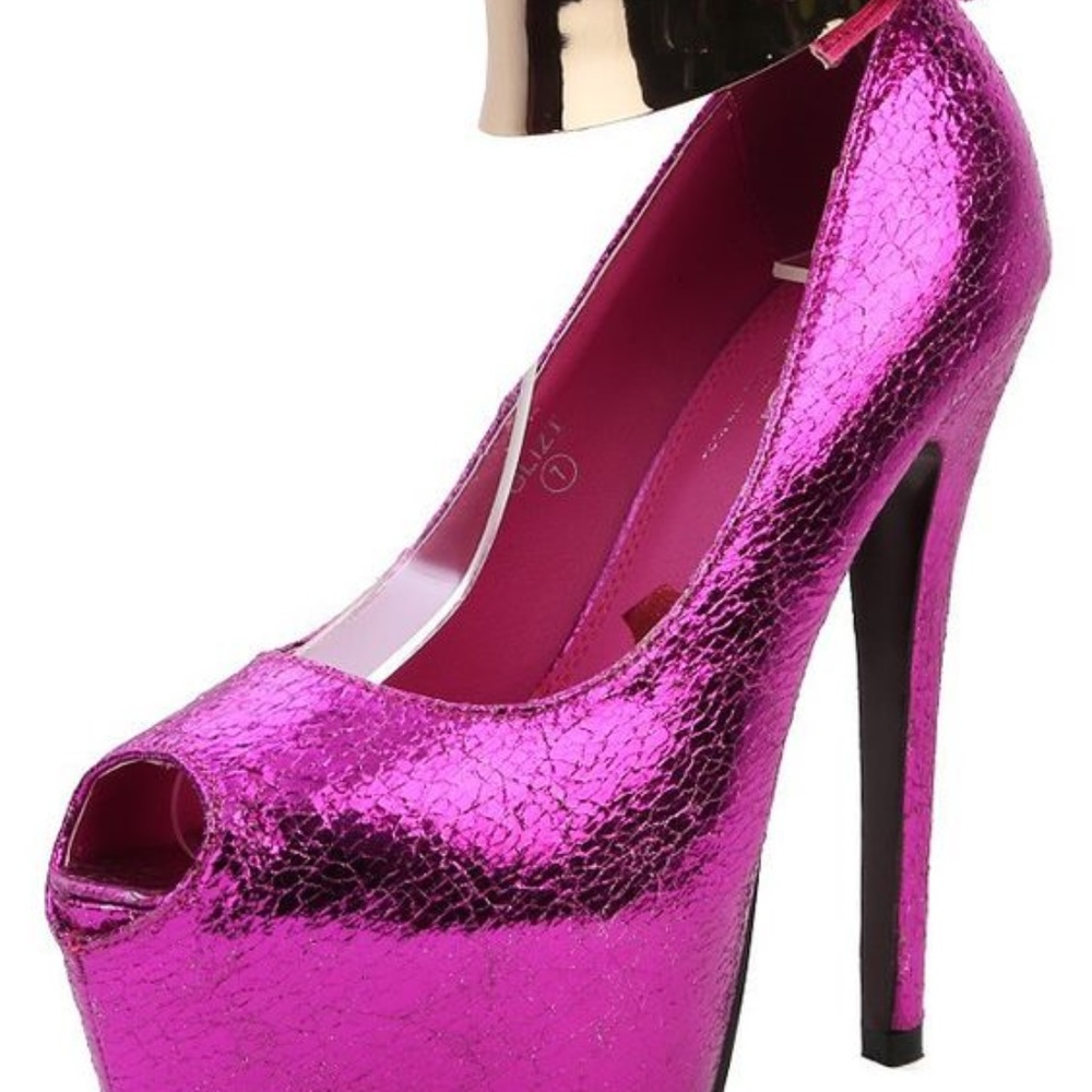 Red Kiss GLIZT Pink Metallic Platform cuff Pump